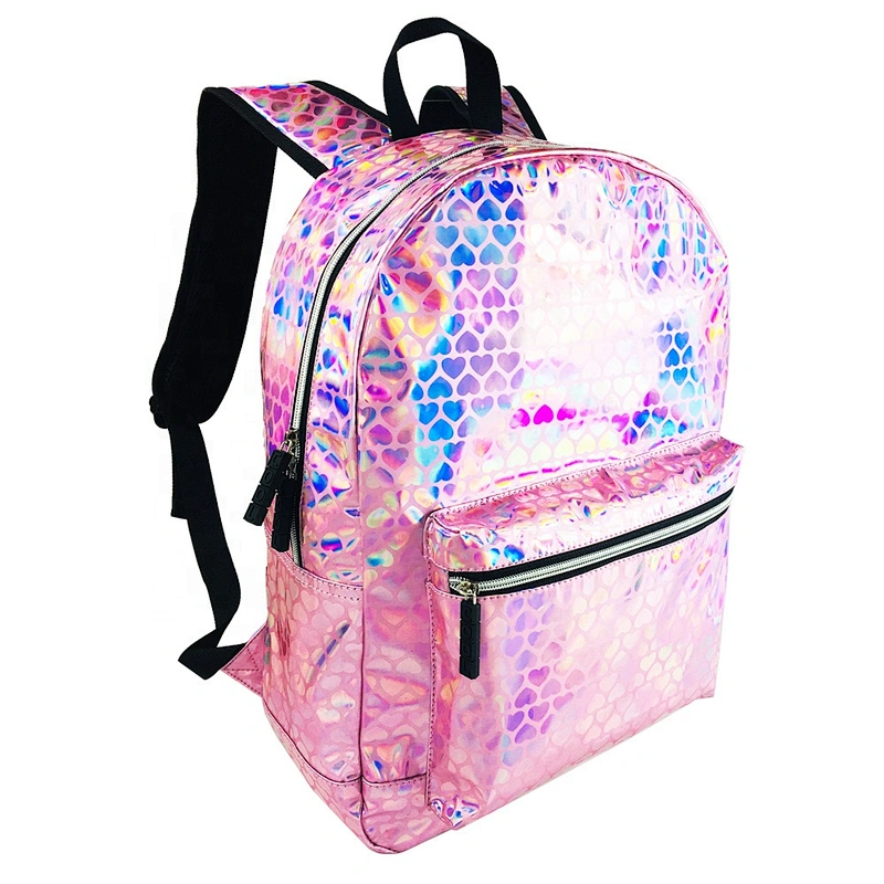 Shiny Pink Color Holographic Laser PU Leather Backpacks high class student school bags Casual Women Girls Custom Waterproof bag
