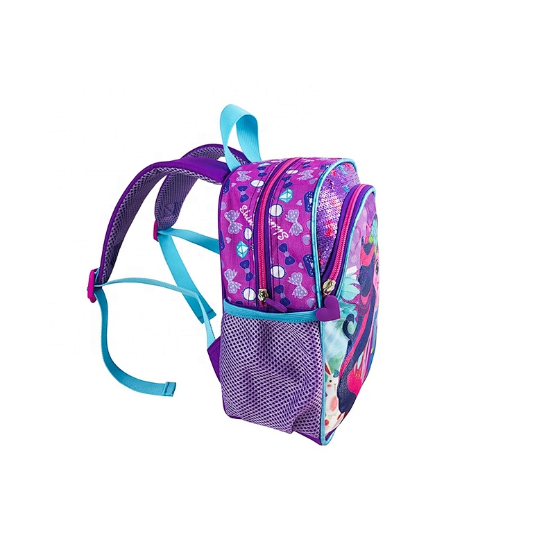 Popular factory high quality student backpack golden backpack leather children school bags for girls kids with fantasy fabric