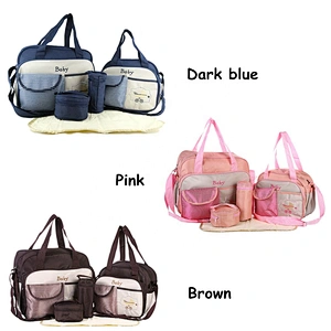 Multifunctional Fashion Mummy Maternity Bag 5 Pieces Set Polyester Baby Diaper Bag With Changing Pad