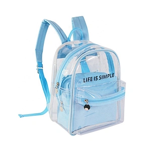 Clear travel pvc bag promotional blue for girl travel plastic bag school backpack