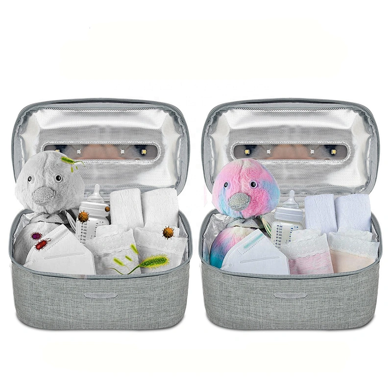 LED Foldable UVC baby items disinfection case with concealed USB charging sterilize handbag
