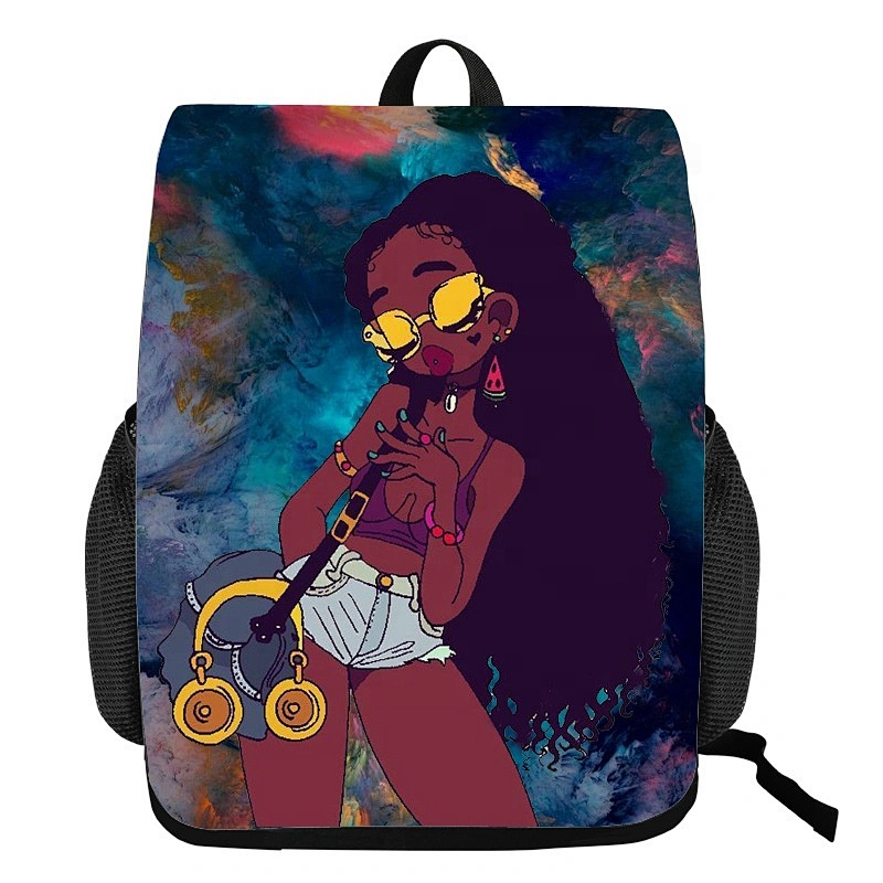 Factory Wholesale Afro Lady Girl drawstring backpack Africa Beauty Princess Girls  Brown Book Bag Children School Bags