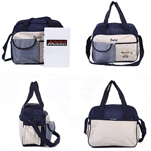 Multifunctional Fashion Mummy Maternity Bag 5 Pieces Set Polyester Baby Diaper Bag With Changing Pad