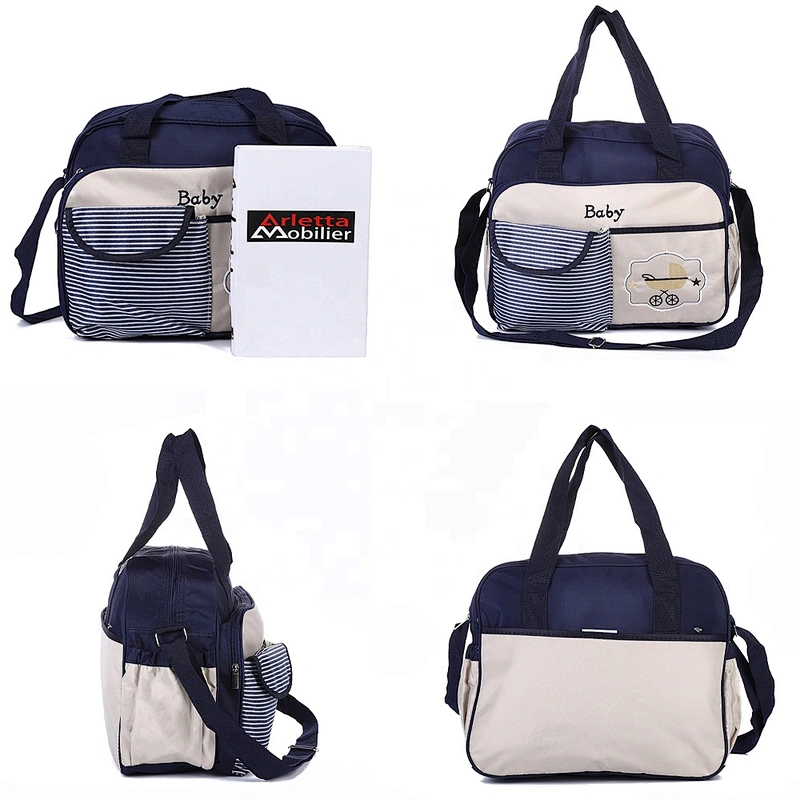Multifunctional Fashion Mummy Maternity Bag 5 Pieces Set Polyester Baby Diaper Bag With Changing Pad