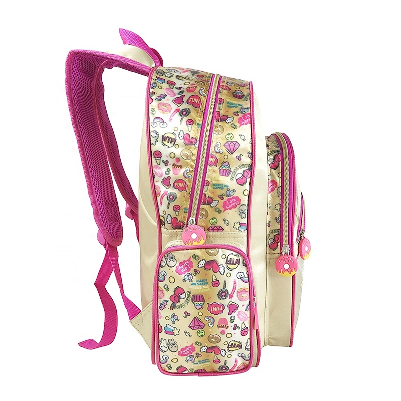 Durable custom high quality student bag backpack golden backpack leather children school bags for girls kids with fantasy fabric