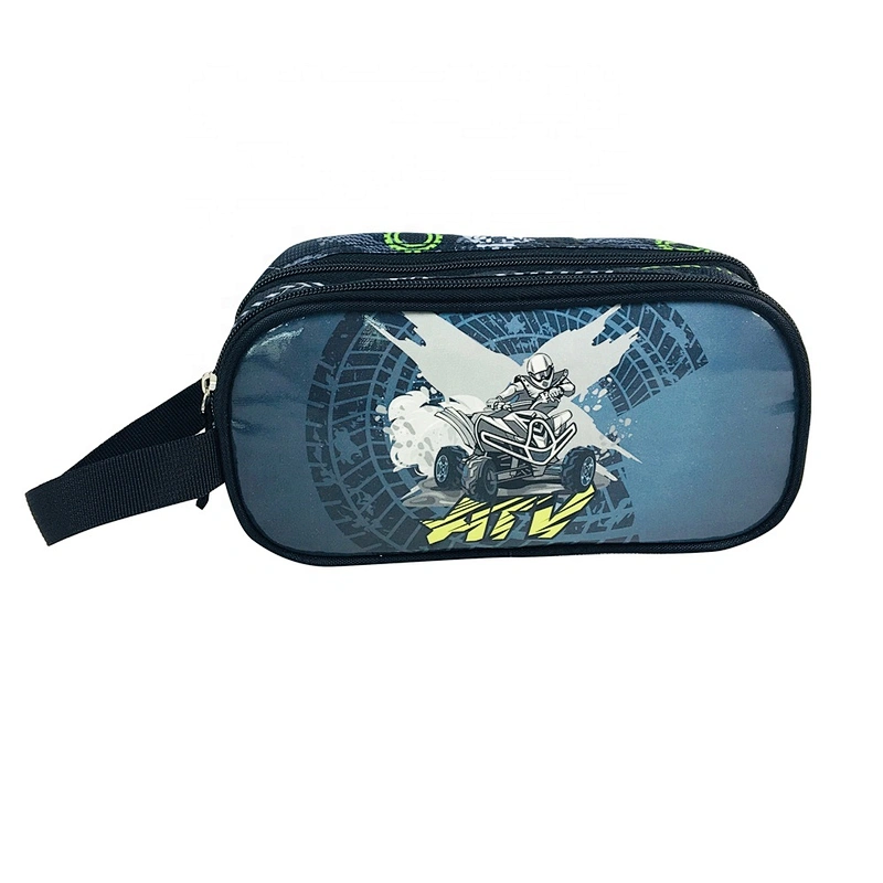School supply stationery leather emboss race car pencil case pouch bag student boy