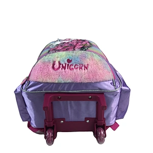 Wholesale large capacity Cartoon Plush Unircon Children school trolley bag backpack girls with wheels