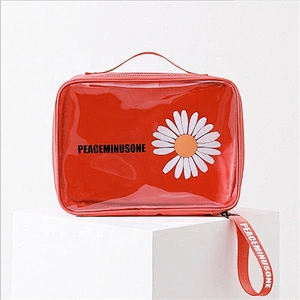 Low MOQ custom Logo clear transparent holographic makeup bag make up pouch pvc cosmetic bags for women