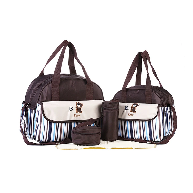 Multifunctional Fashion Mummy Maternity Bag 5 Pieces Set Polyester Baby Diaper Bag With Changing Pad