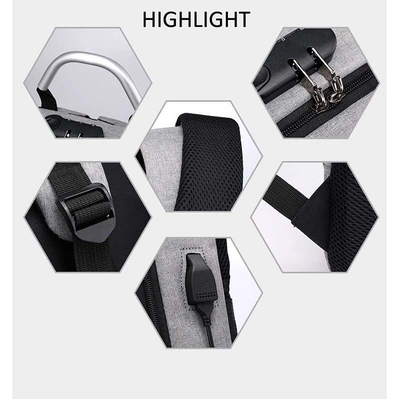 HIgh quality Business travel Nylon waterproof anti-theft laptop backpack bag with USB Charging Port