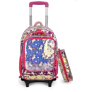 Allover printing detachable trolley school bag backpack set large capacity for overnight travel and back to school usage
