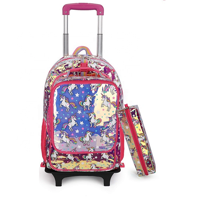 Allover printing detachable trolley school bag backpack set large capacity for overnight travel and back to school usage