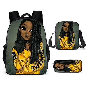 Children School Bags Black Art African Girl Printing 3pcs/set School Bag for Kids School Bagpack Teenagers Book Bags Set