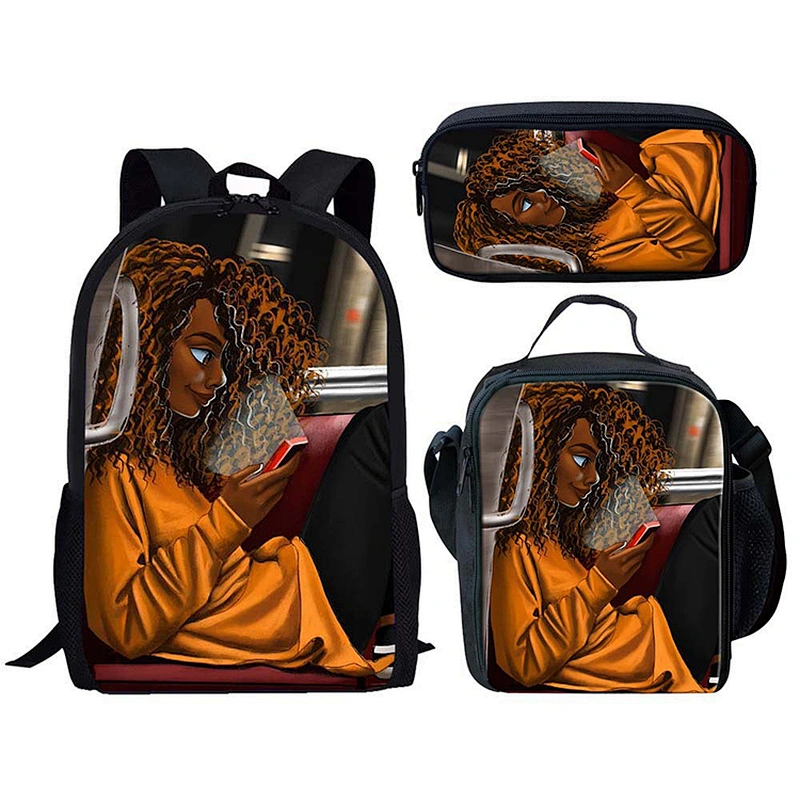 Hot Selling Africa Beauty Princess Fashionable School Bags For Girls Casual Kids School Backpack Set Exclusive Designer Bookbags