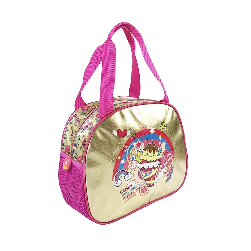 OEM/ODM Lady Girls Children Fashion Golden shiny school Customized Logo Style kids fashion leather handbags with shiny fabric