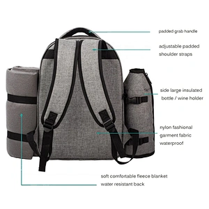 Waterproof Picnic bag Cooler Backpack for 4 Person with Cutlery Set Cooler Compartment Detachable Bottle Wine Holder Blanket