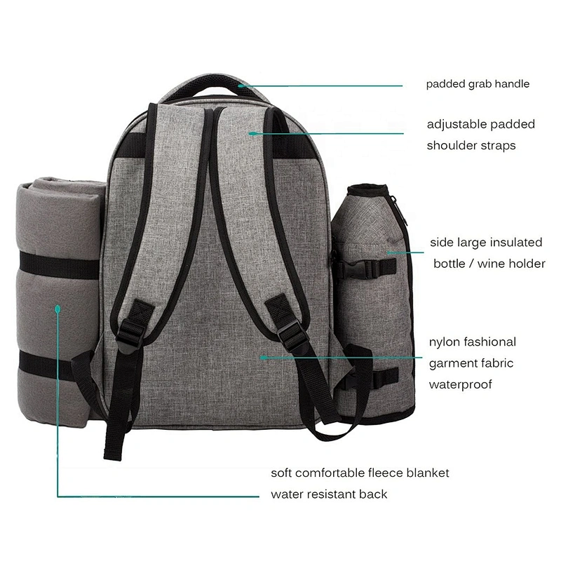 Waterproof Picnic bag Cooler Backpack for 4 Person with Cutlery Set Cooler Compartment Detachable Bottle Wine Holder Blanket