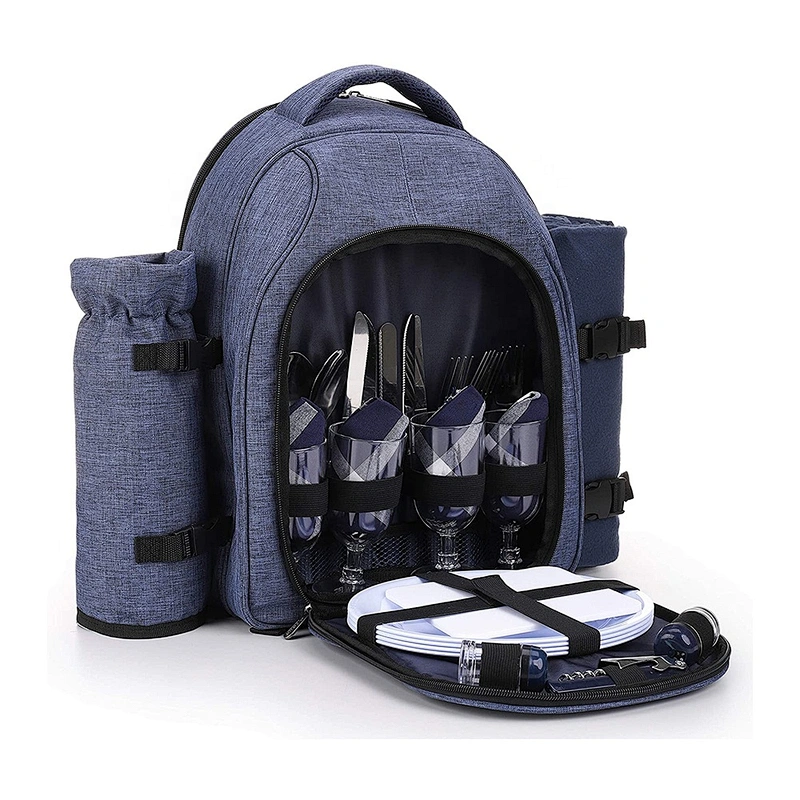 Picnic Backpack Cooler Bags for 4 Person with Cooler Compartment, Detachable Bottle Wine Holder, Fleece Blanket, Plates,Cutlery