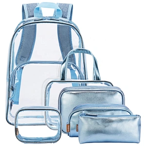 Amazon European and American fashion high-quality PVC transparent 6pcs sets backpack for women girls shoulder bag
