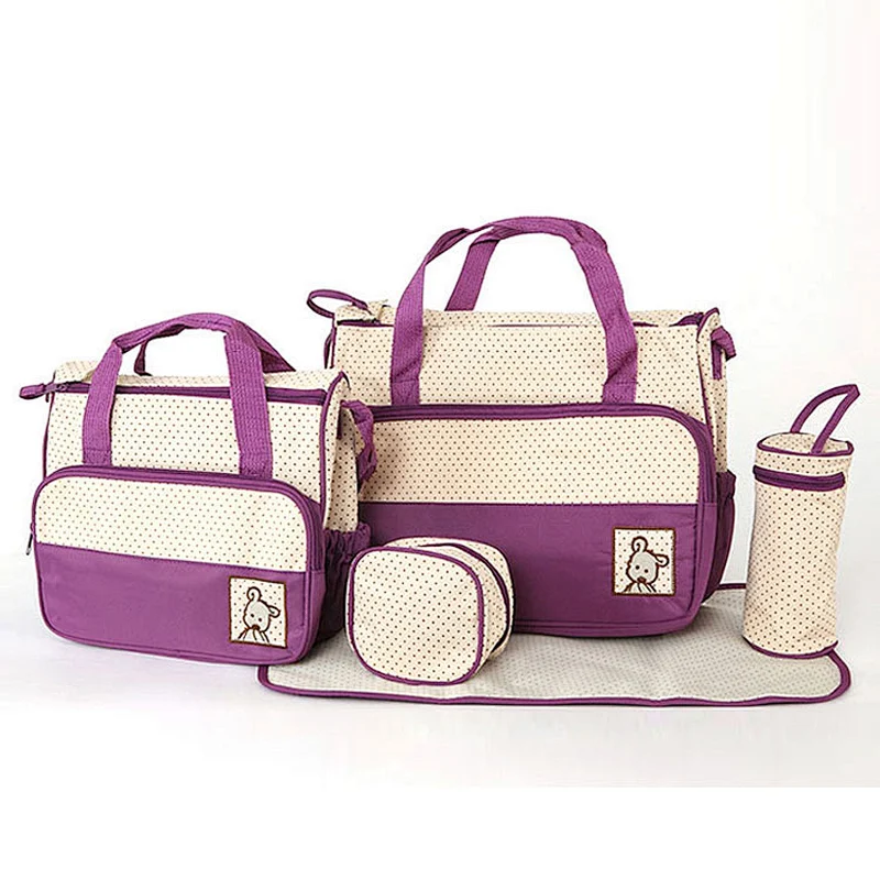 Multi function 5pcs baby diaper bag set baby nappy bag luiertas with changing pad mommy Tote diaper bags baby