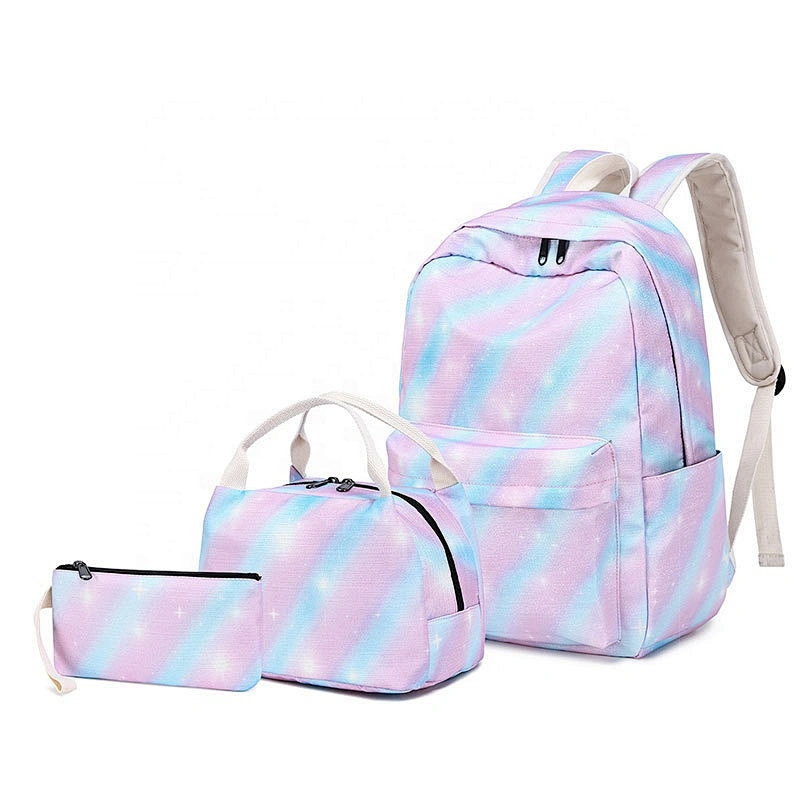 2020 Trending green strips 3 in One set school bags sets fancy teenage backpack lunch bag pencil case wallet for girls