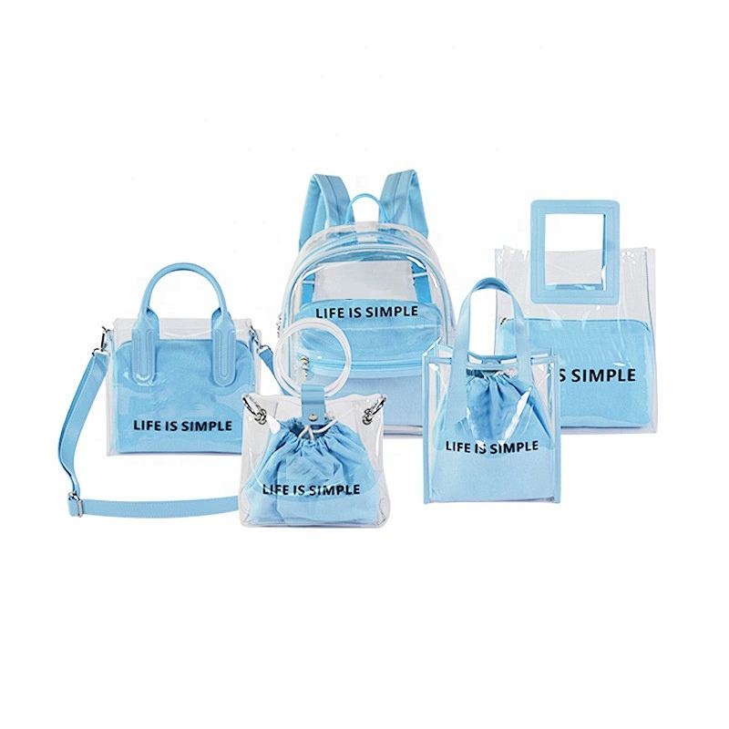 Clear travel pvc bag promotional blue for girl travel plastic bag school backpack