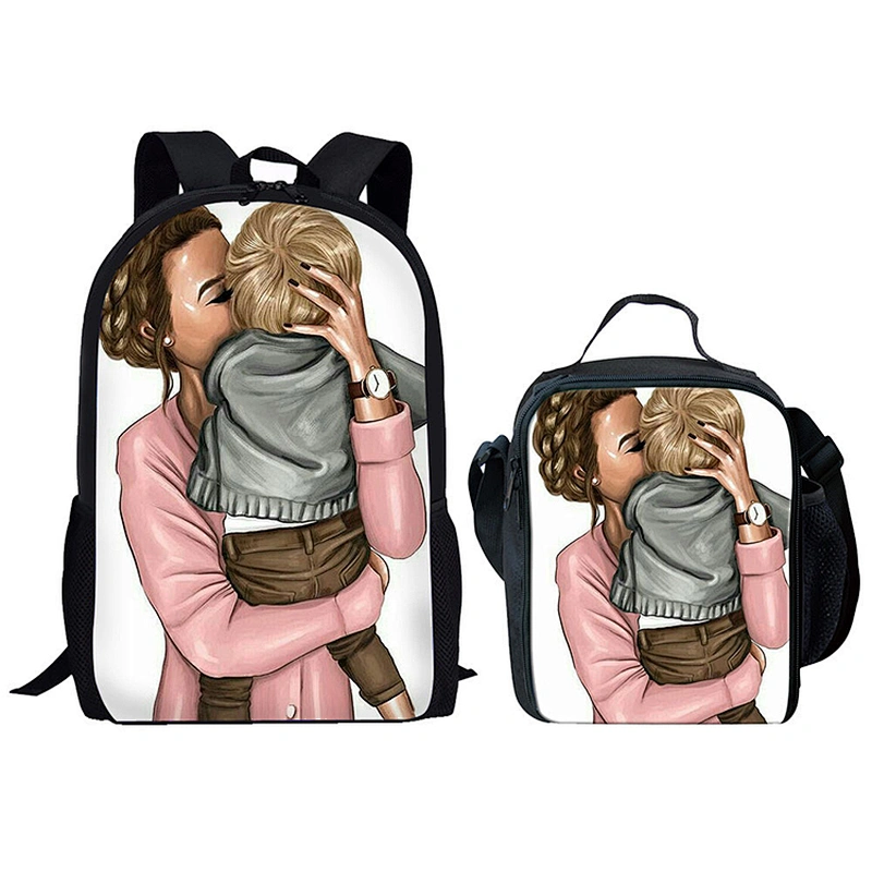 African Black Girl Africa Art Design Custom Cartoon Printed High Quality Lunch Bag Backpack For Kids Cheap School Bags set