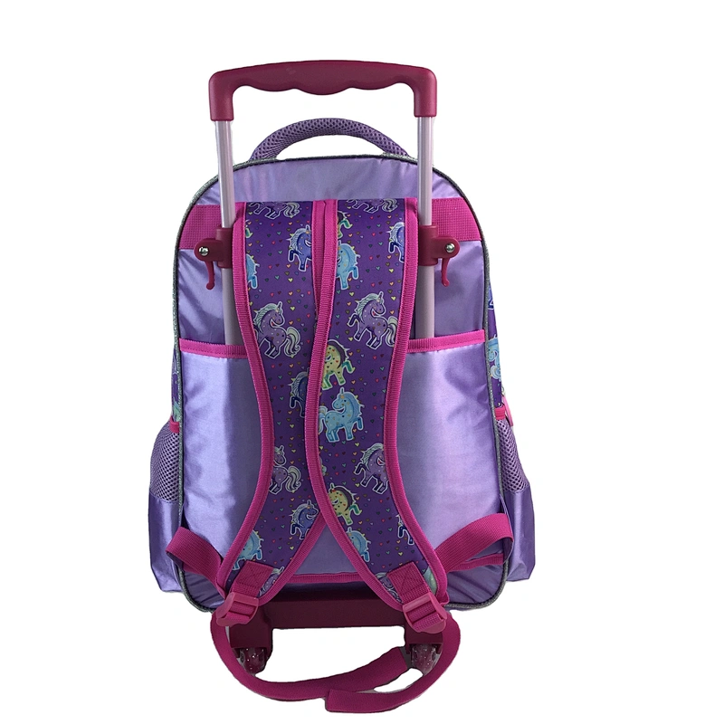 Wholesale large capacity Cartoon Plush Unircon Children school trolley bag backpack girls with wheels