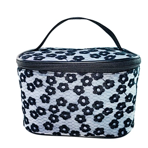 OEM/ODM Waterproof daisy embroidery Women Travel Makeup Organizer Cosmetic bag basket Case Bags with handles