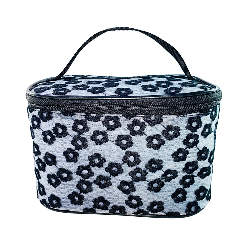 OEM/ODM Waterproof daisy embroidery Women Travel Makeup Organizer Cosmetic bag basket Case Bags with handles
