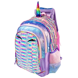 3-6 Grades Unicorn School Bags Kids Travel Rolling Luggage children's Trolley Girls Backpack Child Sequin Book Bag
