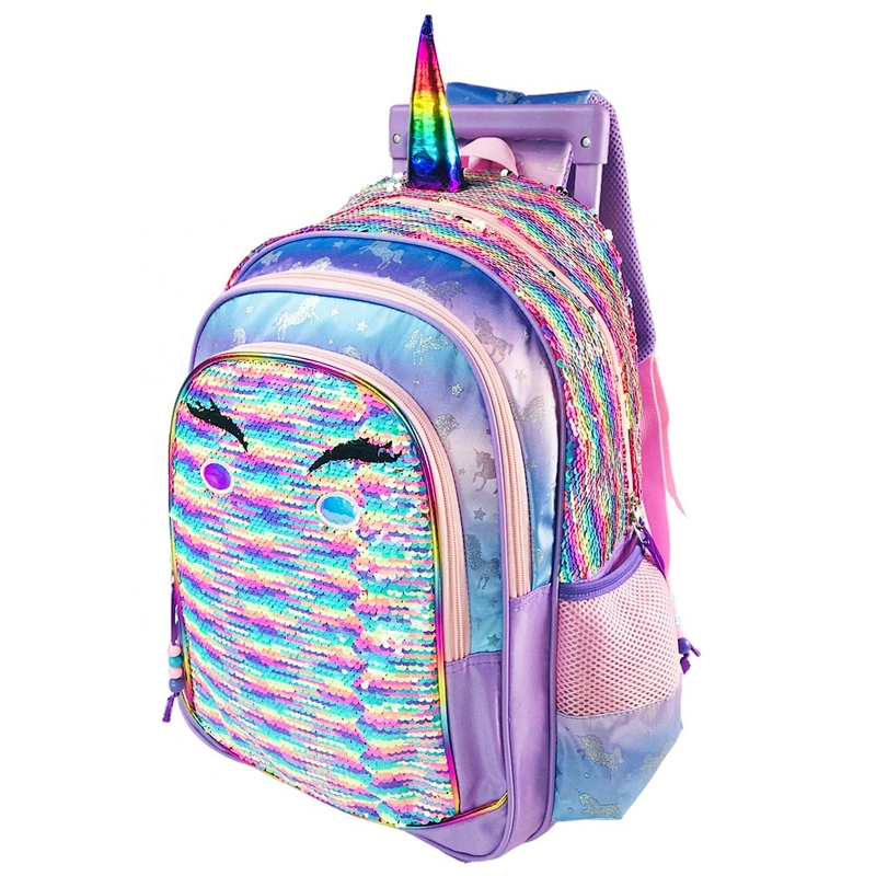 3-6 Grades Unicorn School Bags Kids Travel Rolling Luggage children's Trolley Girls Backpack Child Sequin Book Bag