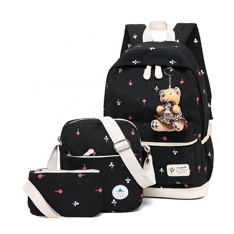 2020 Hot sale 3 Pieces set Cute cartoon Bear Student shoulders bag back to school bags polyester kids backpack set for girls
