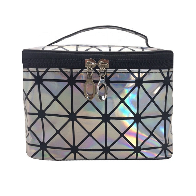 Metallic Color Small Waterproof PU Leather Navy Gold Pink Print Laser Holographic Zipper Pouch Cosmetic  Pouch Makeup Bag