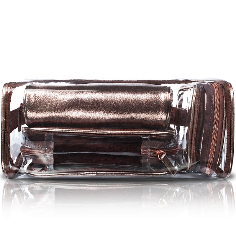 waterproof holographic 5 in 1 Portable Carry on Travel Toiletry Bag Clear PVC pouch Makeup bag cosmetic storager