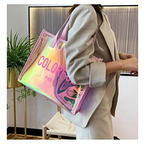 PVC tote jelly handbags with metal hasp closure washable shopping bags