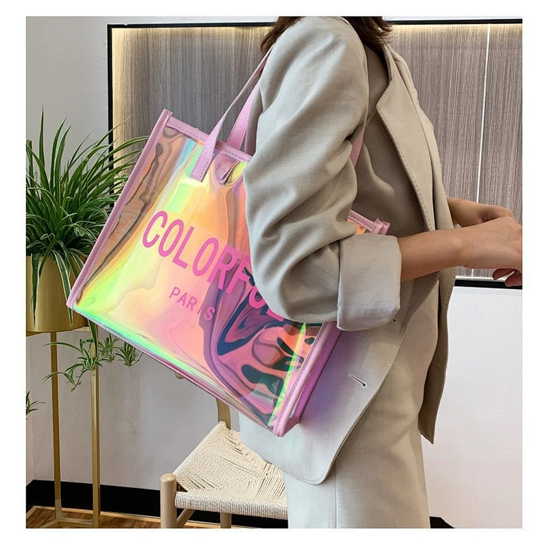 PVC tote jelly handbags with metal hasp closure washable shopping bags