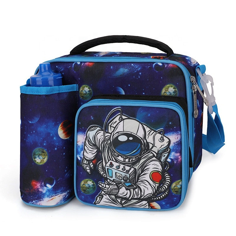 New design waterproof full printing glitter two layers U shape open top carry lunch bag for girls picnic cooler bags