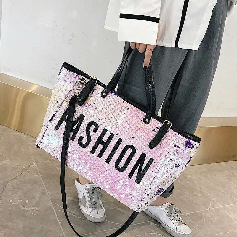 Hot selling sequin bling travel bags lady shoulder bags shining eye catching bag