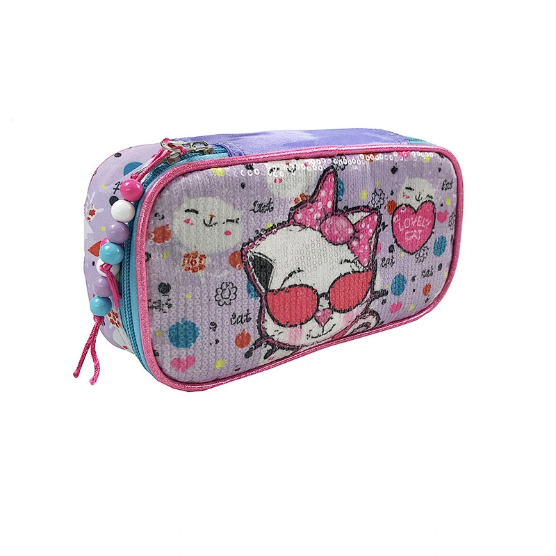 2020 New Arrival Factory Wholesale OEM ODM shiny sequin pencil case school cute pencil case bag For Purple