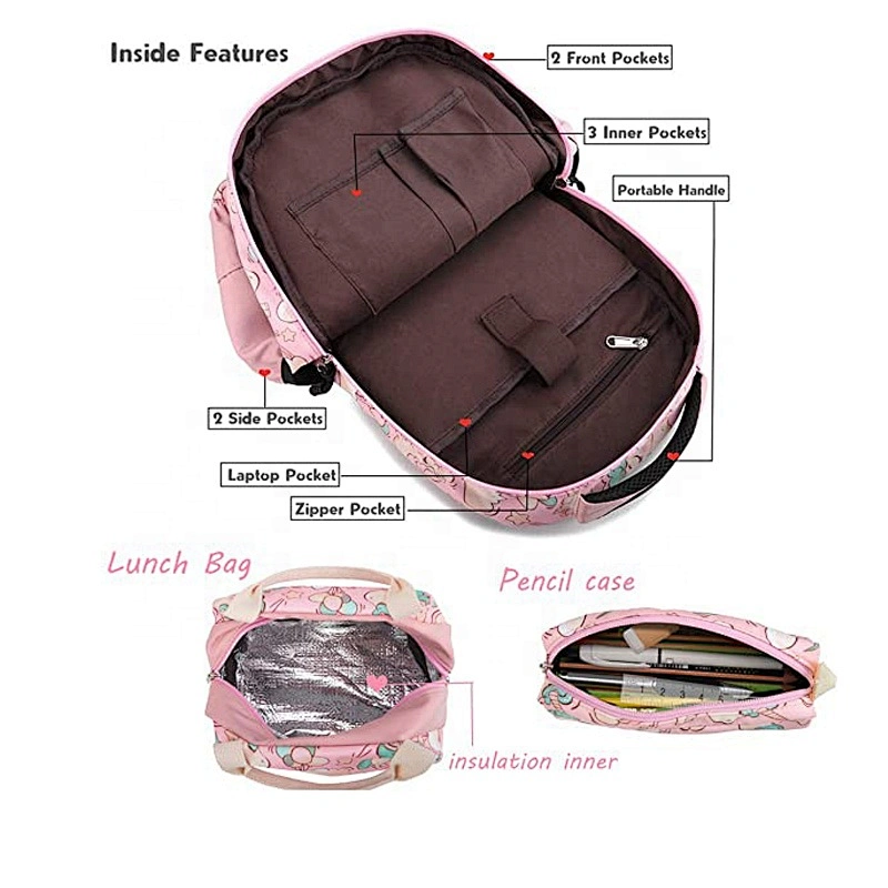 Unicorn School Backpacks with Lunch Bag Pencil Case for Girls and Boys Kids Bookbag 3 in 1 school Bag Set