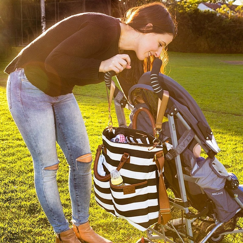 Zebra stripes lightweight mummy bag with changing mat handbag travel diaper bag