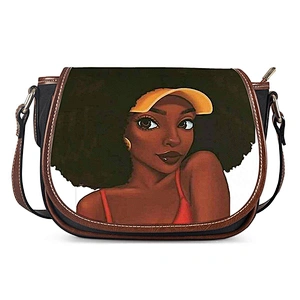 Customized African Girl satchel PU single-shoulder cross-body bag for lady