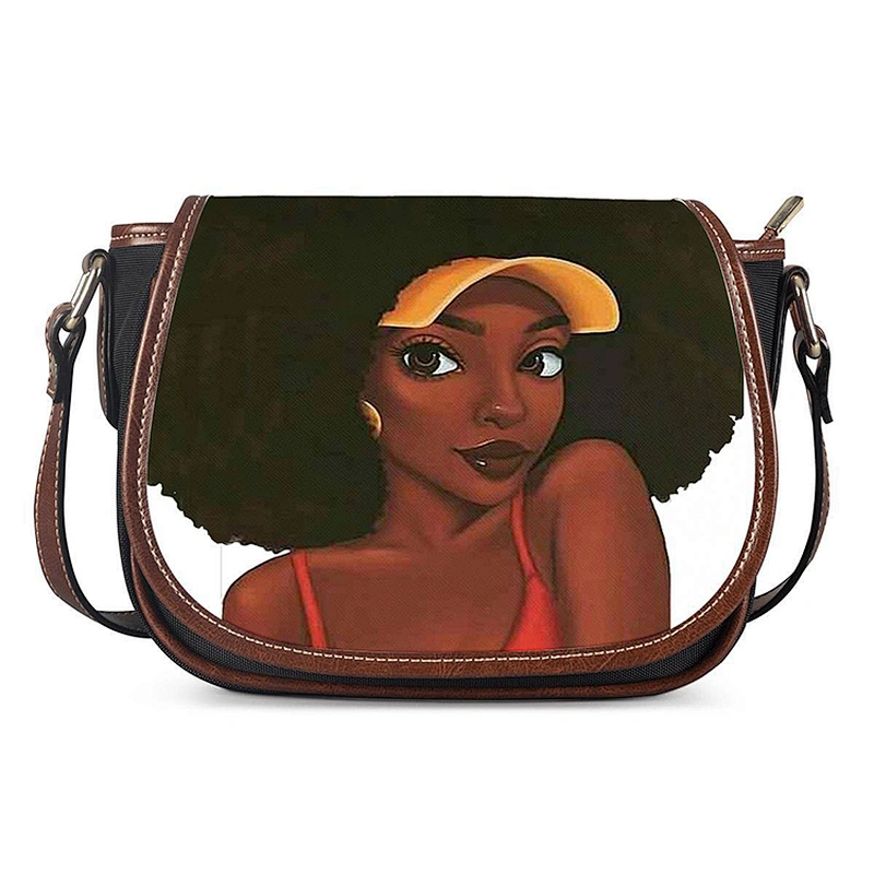 Customized African Girl satchel PU single-shoulder cross-body bag for lady