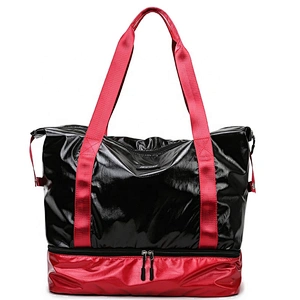 Waterproof pink gym bag Foldable Lightweight New Fashion 2 Layer Sports Bag Women Handle Bah Travel Bag with bottom Pocket