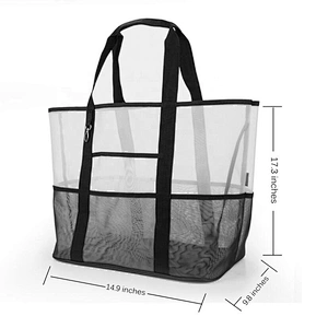 Large capacity multi-function lightweight Mesh Beach Tote Bag Shopping Net bag With Oversized Pockets