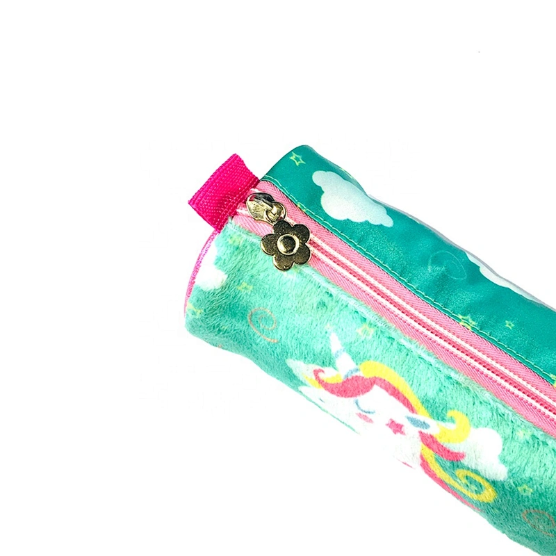 School supply stationery plush unicorn pencil case pouch bag student, made of satin + plush