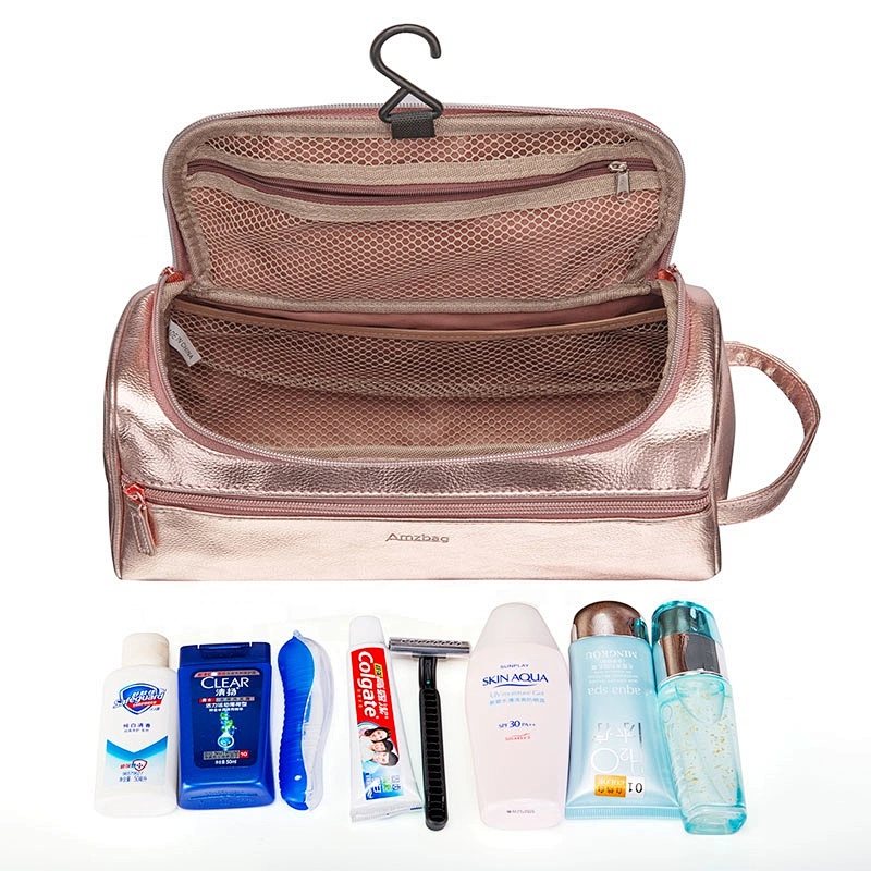 women's hook travel cosmetic bags portable cosmetics storage bag multifunctional waterproof PU leather makeup bag