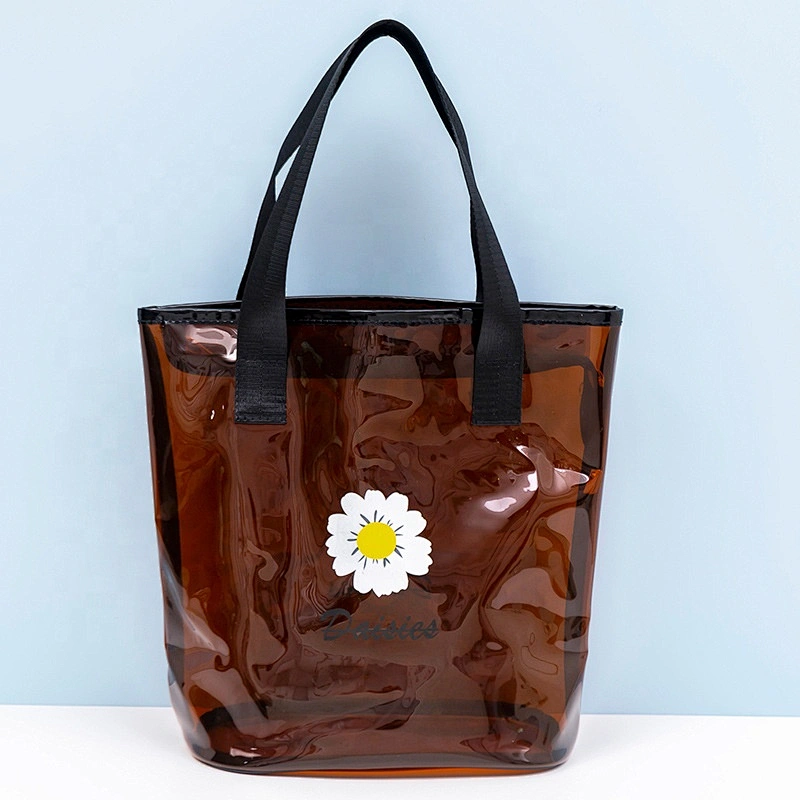 Custom Print Clear PVC Zipper Shopping Bag Large Beach Tote Bags Transparent Candy Color Jelly Women Handbag Beach bag