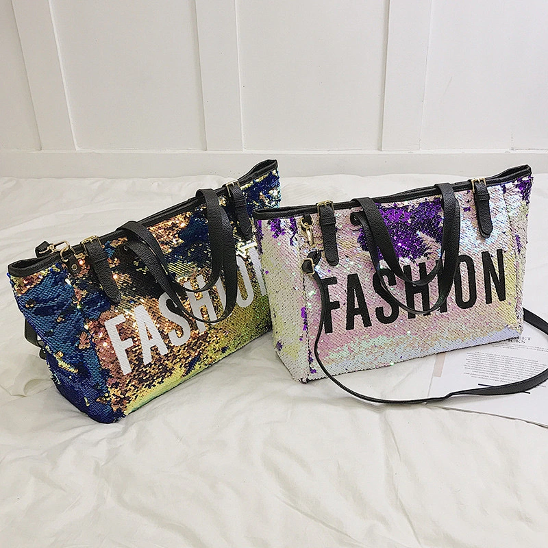 Hot selling sequin bling travel bags lady shoulder bags shining eye catching bag